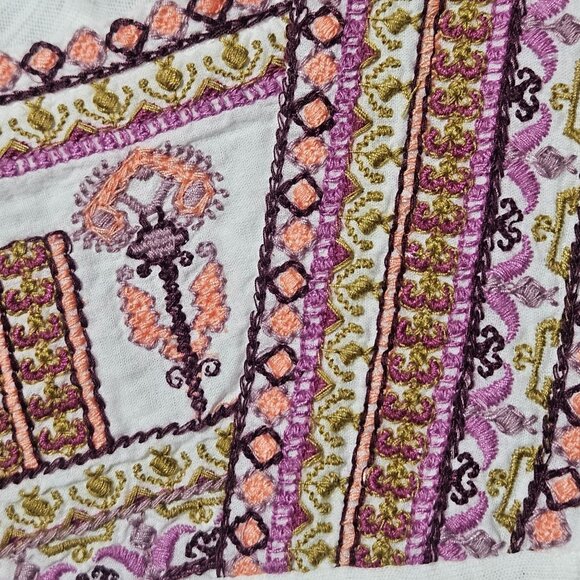 Lucky Brand Women’s Embroidered Top Ivory L Boho Chic Vintage Roadtrip Folk - Picture 5 of 16